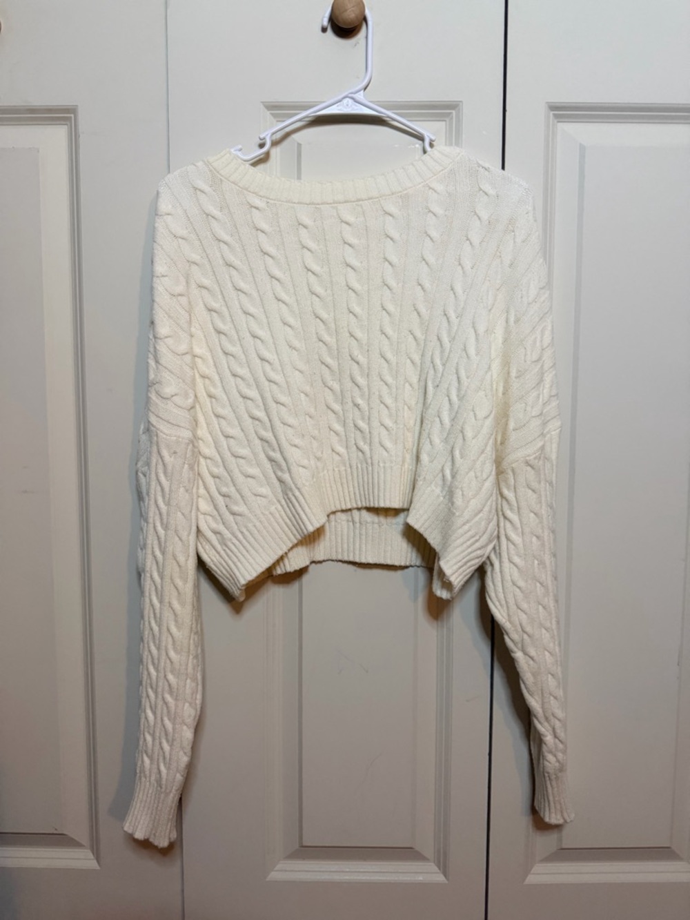 Altar'd State Cream Cropped Cable-Knit Sweater